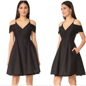 Halston Heritage off shoulders black mini dress with pockets sz.4